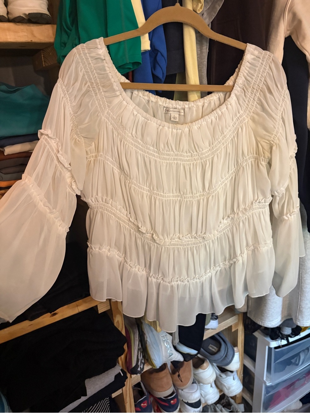 Cato Cream Ruffled Peasant Blouse
